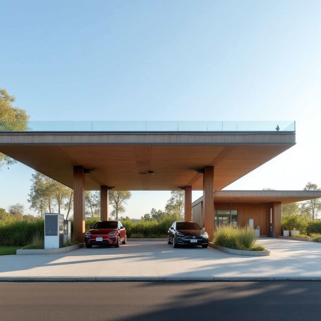 Estación de servicio con puntos de carga eléctrica en Argentina